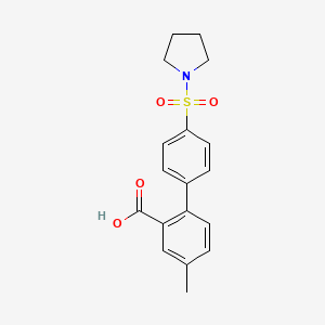 molecular formula C18H19NO4S B6412898 5-Methyl-2-[4-(pyrrolidinylsulfonyl)phenyl]benzoic acid, 95% CAS No. 1261941-10-9