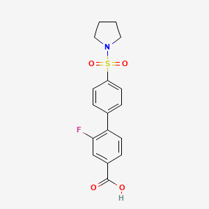 molecular formula C17H16FNO4S B6412904 3-Fluoro-4-[4-(pyrrolidinylsulfonyl)phenyl]benzoic acid, 95% CAS No. 1261941-15-4