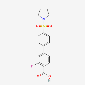molecular formula C17H16FNO4S B6412909 2-Fluoro-4-[4-(pyrrolidinylsulfonyl)phenyl]benzoic acid, 95% CAS No. 1261907-40-7