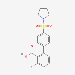 molecular formula C17H16FNO4S B6412923 6-Fluoro-2-[4-(pyrrolidinylsulfonyl)phenyl]benzoic acid, 95% CAS No. 1261903-86-9