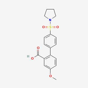 molecular formula C18H19NO5S B6412927 5-Methoxy-2-[4-(pyrrolidinylsulfonyl)phenyl]benzoic acid, 95% CAS No. 1261899-55-1