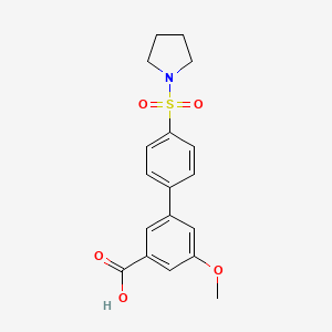 molecular formula C18H19NO5S B6412931 5-Methoxy-3-[4-(pyrrolidinylsulfonyl)phenyl]benzoic acid, 95% CAS No. 1261916-53-3
