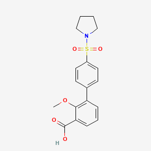 molecular formula C18H19NO5S B6412932 2-Methoxy-3-[4-(pyrrolidinylsulfonyl)phenyl]benzoic acid, 95% CAS No. 1261903-91-6