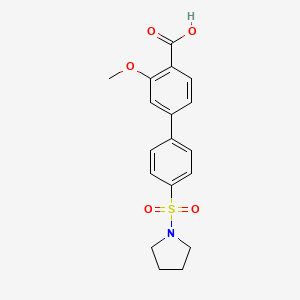 molecular formula C18H19NO5S B6412934 2-Methoxy-4-[4-(pyrrolidinylsulfonyl)phenyl]benzoic acid, 95% CAS No. 1261990-28-6
