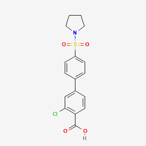 molecular formula C17H16ClNO4S B6412941 2-Chloro-4-[4-(pyrrolidinylsulfonyl)phenyl]benzoic acid, 95% CAS No. 1261972-11-5