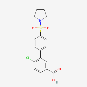 molecular formula C17H16ClNO4S B6412942 4-Chloro-3-[4-(pyrrolidinylsulfonyl)phenyl]benzoic acid, 95% CAS No. 1261937-35-2