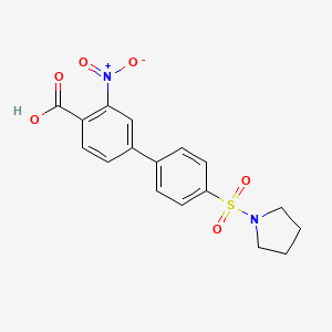 molecular formula C17H16N2O6S B6412957 2-Nitro-4-[4-(pyrrolidinylsulfonyl)phenyl]benzoic acid, 95% CAS No. 1261990-32-2