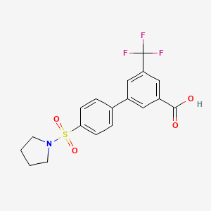 molecular formula C18H16F3NO4S B6412969 3-[4-(Pyrrolidinylsulfonyl)phenyl]-5-trifluoromethylbenzoic acid, 95% CAS No. 1261894-46-5