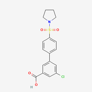 molecular formula C17H16ClNO4S B6412972 5-Chloro-3-[4-(pyrrolidinylsulfonyl)phenyl]benzoic acid, 95% CAS No. 1261997-11-8