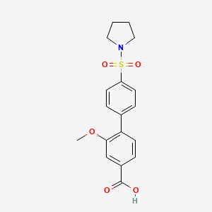 molecular formula C18H19NO5S B6412980 3-Methoxy-4-[4-(pyrrolidinylsulfonyl)phenyl]benzoic acid, 95% CAS No. 1261907-45-2