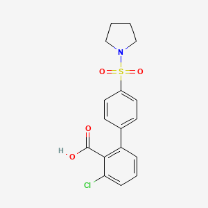 molecular formula C17H16ClNO4S B6412998 6-Chloro-2-[4-(pyrrolidinylsulfonyl)phenyl]benzoic acid, 95% CAS No. 1261941-24-5