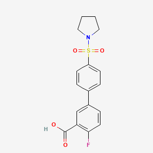 molecular formula C17H16FNO4S B6413004 2-Fluoro-5-[4-(pyrrolidinylsulfonyl)phenyl]benzoic acid, 95% CAS No. 1261996-98-8