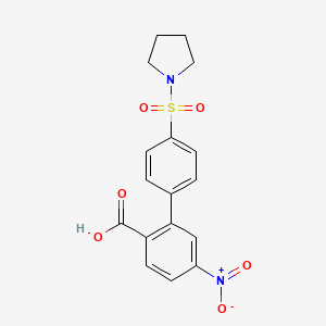 molecular formula C17H16N2O6S B6413018 4-Nitro-2-[4-(pyrrolidinylsulfonyl)phenyl]benzoic acid, 95% CAS No. 1261997-22-1