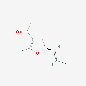 molecular formula C10H14O2 B064131 Ethanone, 1-[4,5-dihydro-2-methyl-5-(1-propenyl)-3-furanyl]-, [R-(E)]-(9CI) CAS No. 185317-33-3