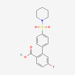 molecular formula C18H18FNO4S B6413271 4-Fluoro-2-[4-(piperidin-1-ylsulfonyl)phenyl]benzoic acid, 95% CAS No. 1261937-44-3