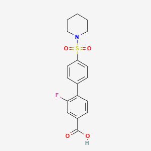 molecular formula C18H18FNO4S B6413274 3-Fluoro-4-[4-(piperidin-1-ylsulfonyl)phenyl]benzoic acid, 95% CAS No. 1261941-69-8