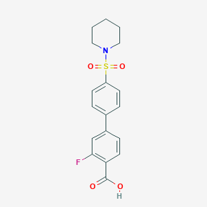 molecular formula C18H18FNO4S B6413275 2-Fluoro-4-[4-(piperidin-1-ylsulfonyl)phenyl]benzoic acid, 95% CAS No. 1261917-23-0