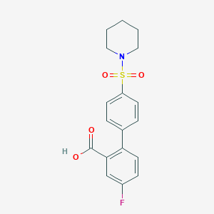 molecular formula C18H18FNO4S B6413285 5-Fluoro-2-[4-(piperidin-1-ylsulfonyl)phenyl]benzoic acid, 95% CAS No. 1261957-40-7