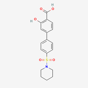 molecular formula C18H19NO5S B6413288 2-Hydroxy-4-[4-(piperidin-1-ylsulfonyl)phenyl]benzoic acid, 95% CAS No. 1261941-55-2