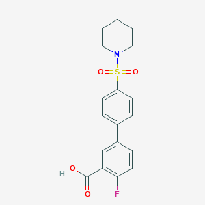 molecular formula C18H18FNO4S B6413294 2-Fluoro-5-[4-(piperidin-1-ylsulfonyl)phenyl]benzoic acid, 95% CAS No. 1261899-77-7