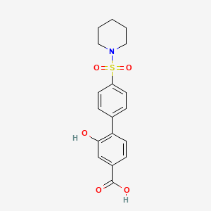 molecular formula C18H19NO5S B6413299 3-Hydroxy-4-[4-(piperidin-1-ylsulfonyl)phenyl]benzoic acid, 95% CAS No. 1261941-53-0