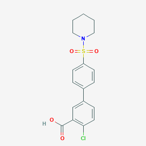 molecular formula C18H18ClNO4S B6413330 2-Chloro-5-[4-(piperidin-1-ylsulfonyl)phenyl]benzoic acid, 95% CAS No. 1261894-64-7