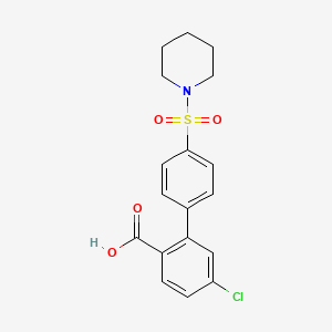 molecular formula C18H18ClNO4S B6413366 4-Chloro-2-[4-(piperidin-1-ylsulfonyl)phenyl]benzoic acid, 95% CAS No. 1261941-79-0