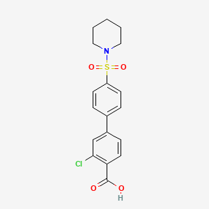 molecular formula C18H18ClNO4S B6413374 2-Chloro-4-[4-(piperidin-1-ylsulfonyl)phenyl]benzoic acid, 95% CAS No. 1261982-09-5