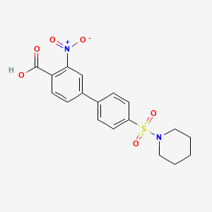 molecular formula C18H18N2O6S B6413376 2-Nitro-4-[4-(piperidin-1-ylsulfonyl)phenyl]benzoic acid, 95% CAS No. 1261941-87-0