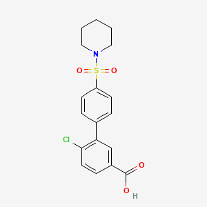 molecular formula C18H18ClNO4S B6413400 4-Chloro-3-[4-(piperidin-1-ylsulfonyl)phenyl]benzoic acid, 95% CAS No. 1261982-12-0