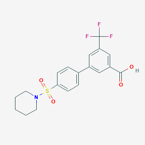 molecular formula C19H18F3NO4S B6413401 3-[4-(Piperidin-1-ylsulfonyl)phenyl]-5-trifluoromethylbenzoic acid, 95% CAS No. 1261982-16-4