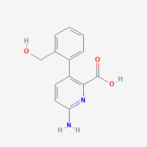 molecular formula C13H12N2O3 B6413749 6-Amino-3-(2-hydroxymethylphenyl)picolinic acid, 95% CAS No. 1262011-35-7