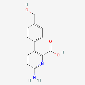 molecular formula C13H12N2O3 B6413755 6-Amino-3-(4-hydroxymethylphenyl)picolinic acid, 95% CAS No. 1261983-24-7