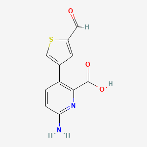 molecular formula C11H8N2O3S B6413952 3-(2-Formylthiophen-4-yl)-6-aminopicolinic acid, 95% CAS No. 1261970-95-9