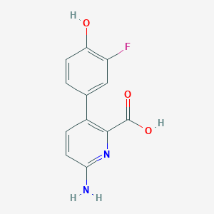 molecular formula C12H9FN2O3 B6413960 6-Amino-3-(3-fluoro-4-hydroxyphenyl)picolinic acid, 95% CAS No. 1261904-14-6