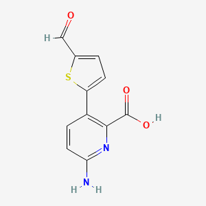 molecular formula C11H8N2O3S B6413962 3-(5-Formylthiophen-2-yl)-6-aminopicolinic acid, 95% CAS No. 1261936-52-0