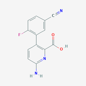 molecular formula C13H8FN3O2 B6414179 6-Amino-3-(5-cyano-2-fluorophenyl)picolinic acid, 95% CAS No. 1261935-06-1