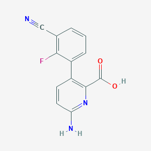 molecular formula C13H8FN3O2 B6414184 6-Amino-3-(3-cyano-2-fluorophenyl)picolinic acid, 95% CAS No. 1262011-41-5