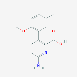 molecular formula C14H14N2O3 B6414321 6-Amino-3-(2-methoxy-5-methylphenyl)picolinic acid, 95% CAS No. 1261937-49-8