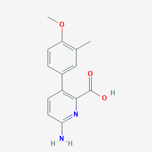 molecular formula C14H14N2O3 B6414346 6-Amino-3-(4-methoxy-3-methylphenyl)picolinic acid, 95% CAS No. 1261937-62-5