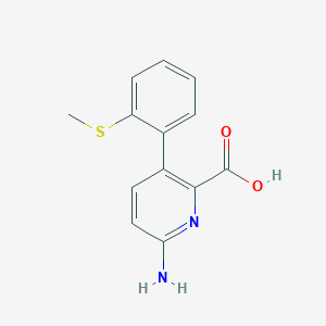 molecular formula C13H12N2O2S B6414375 6-Amino-3-(2-methylthiophenyl)picolinic acid, 95% CAS No. 1261984-32-0