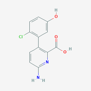 molecular formula C12H9ClN2O3 B6414686 6-Amino-3-(2-chloro-5-hydroxyphenyl)picolinic acid, 95% CAS No. 1262009-96-0