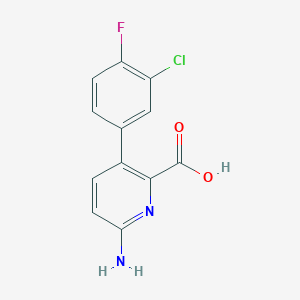 molecular formula C12H8ClFN2O2 B6414712 6-Amino-3-(3-chloro-4-fluorophenyl)picolinic acid, 95% CAS No. 1261984-82-0