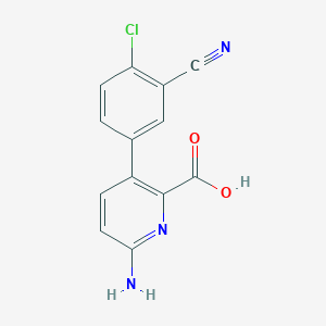 molecular formula C13H8ClN3O2 B6414876 6-Amino-3-(4-chloro-3-cyanophenyl)picolinic acid, 95% CAS No. 1261913-47-6