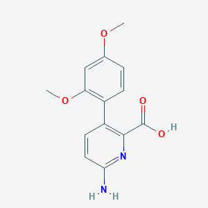 molecular formula C14H14N2O4 B6414955 6-Amino-3-(2,4-dimethoxyphenyl)picolinic acid, 95% CAS No. 1258621-46-3