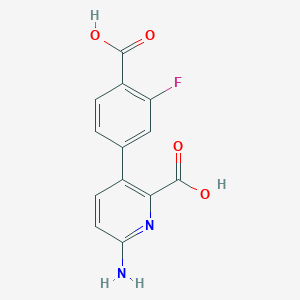 molecular formula C13H9FN2O4 B6415009 6-Amino-3-(4-carboxy-3-fluorophenyl)picolinic acid, 95% CAS No. 1258625-05-6