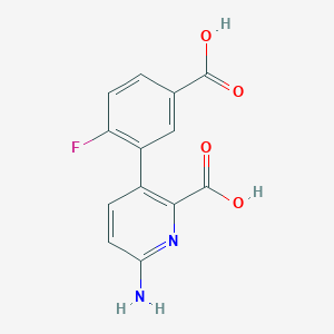 molecular formula C13H9FN2O4 B6415038 6-Amino-3-(5-carboxy-2-fluorophenyl)picolinic acid, 95% CAS No. 1261985-59-4