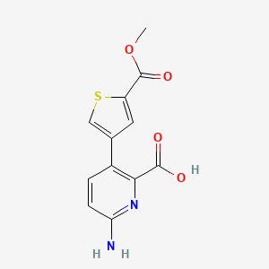 molecular formula C12H10N2O4S B6415071 6-Amino-3-[5-(methoxycarbonyl)thiophen-3-yl]picolinic acid, 95% CAS No. 1261959-17-4