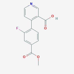 molecular formula C14H10FNO4 B6415356 4-(2-Fluoro-4-methoxycarbonylphenyl)nicotinic acid, 95% CAS No. 1261939-25-6