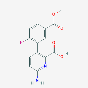 molecular formula C14H11FN2O4 B6415364 6-Amino-3-(2-fluoro-5-methoxycarbonylphenyl)picolinic acid, 95% CAS No. 1261910-56-8